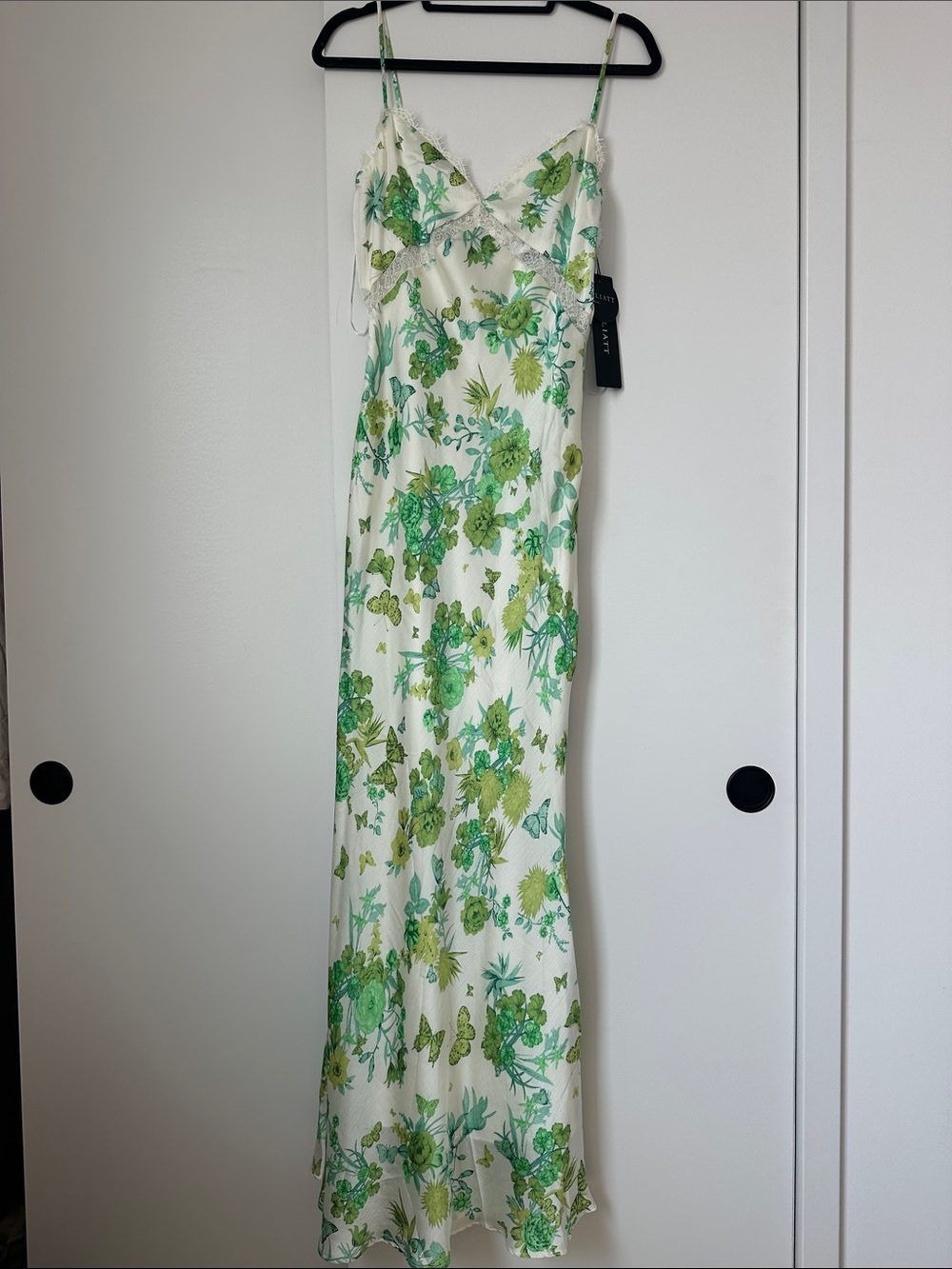 Elliatt Cream Slip Maxi Dress with Green Floral Print